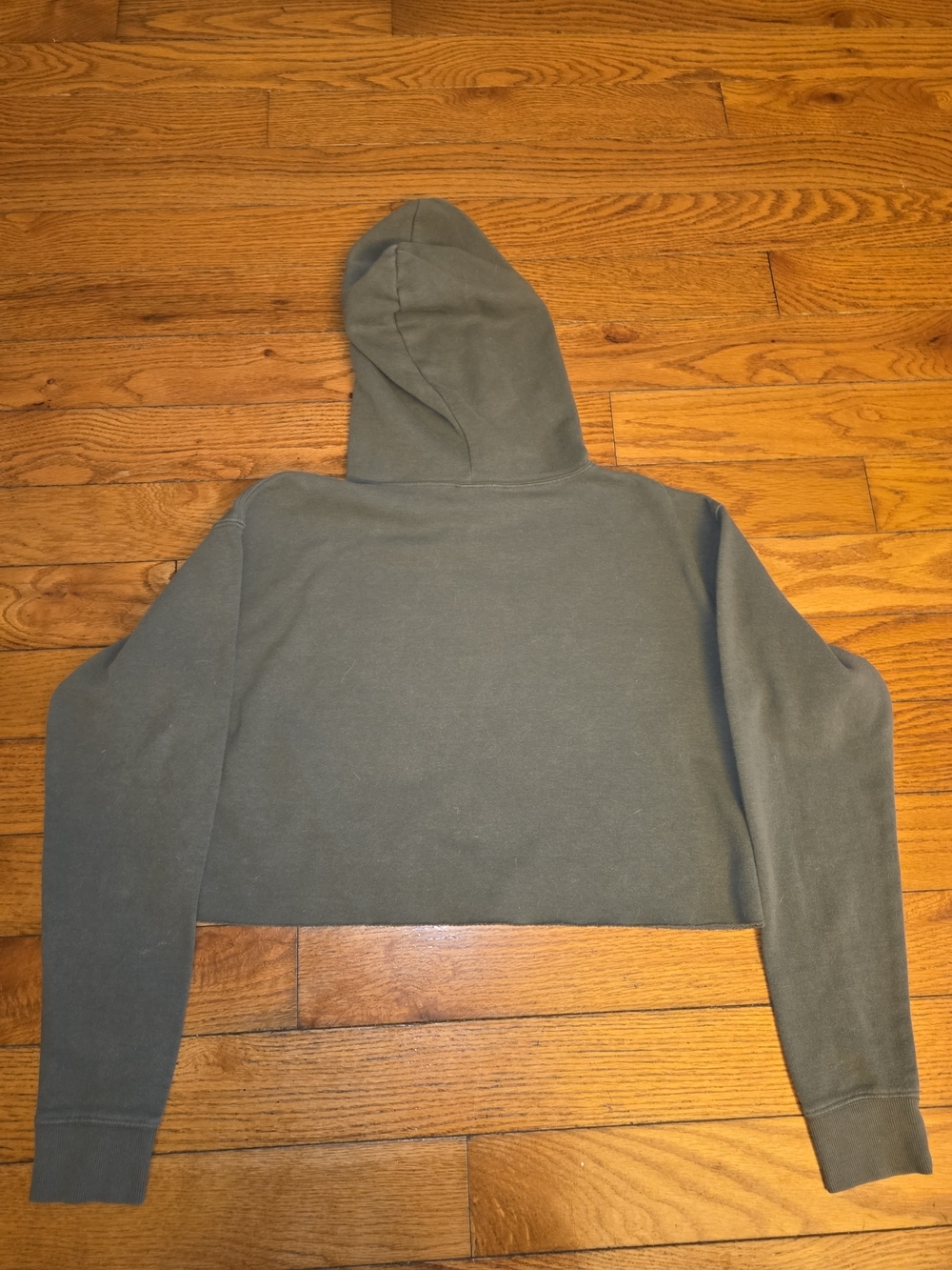 wild fable Olive Green Cropped Hoodie with White Drawstrings - Picture 5 of 5